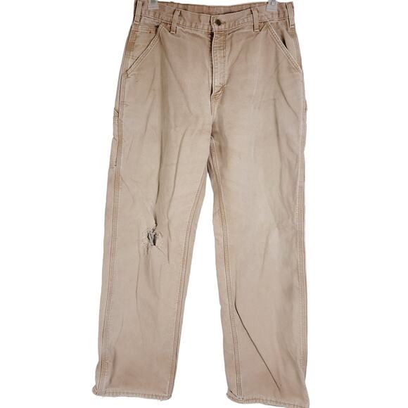 Carhartt mens distressed tan carpenter jeans size 34x32 - Picture 1 of 6